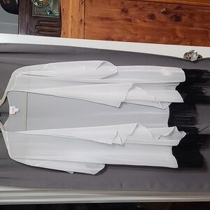 LuLaRoe Simply Comfort Kimono Duster Sheer White Black Fringe Size L GUC
